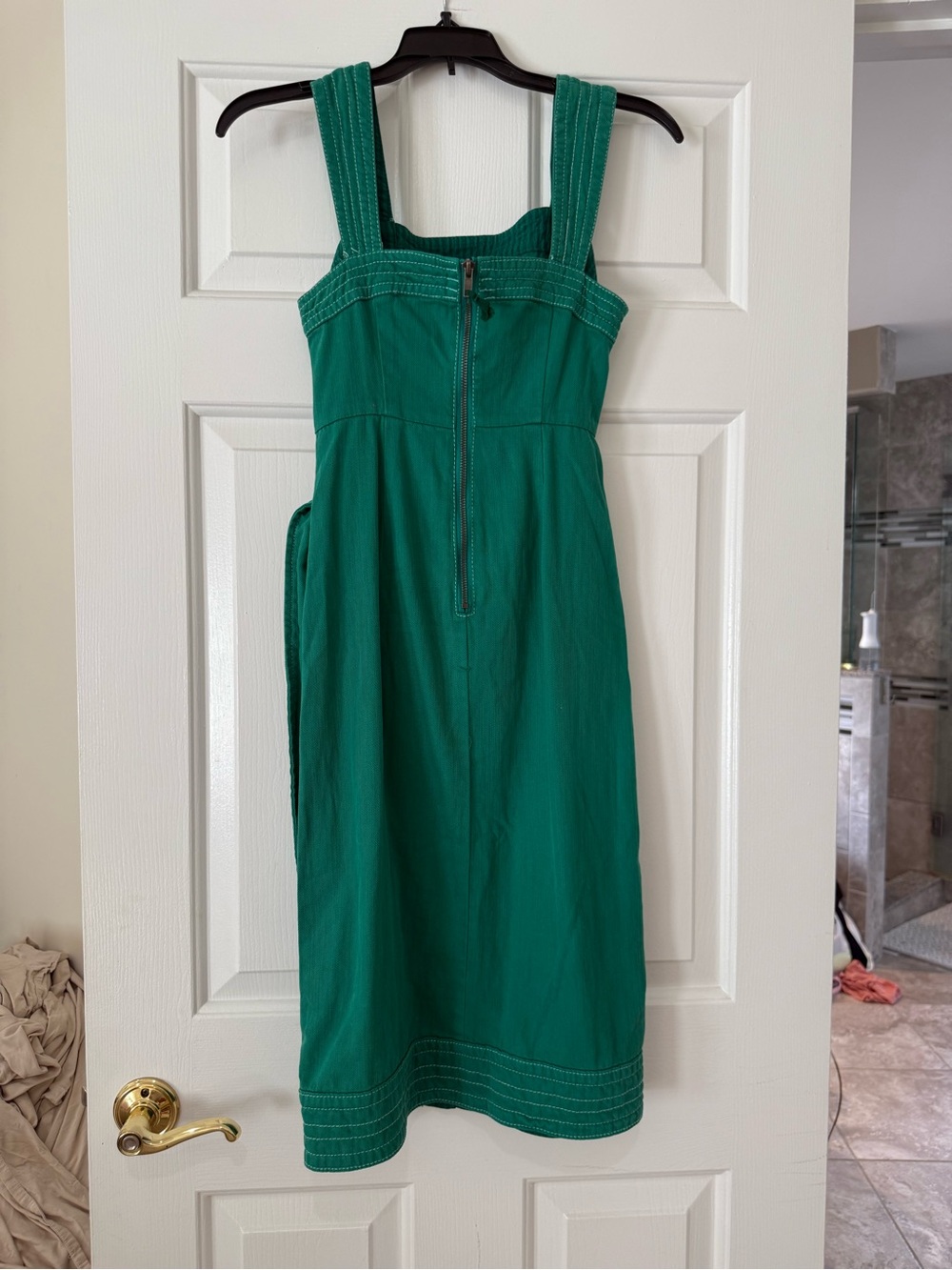 Anthropologie Emerald Green Button-Front Midi Dress with Waist Tie - Picture 2 of 3